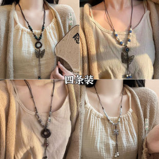Bohemian exotic ethnic butterfly necklace women's new Chinese retro long pendant sweater chain neck accessories