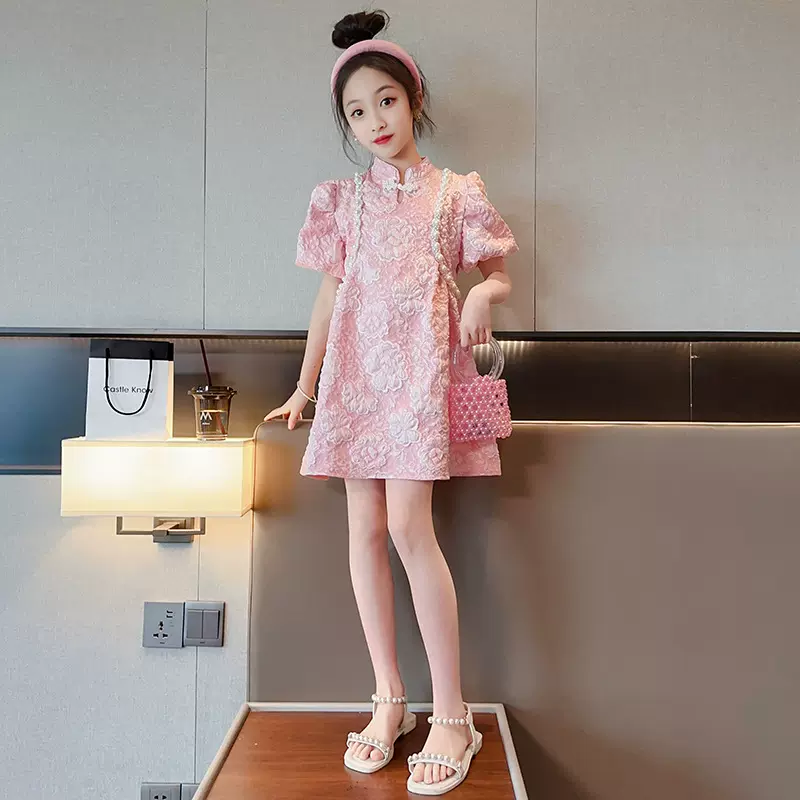 女童夏款裙子2025新款潮装中大童旗袍韩版休闲洋气短袖时尚童潮装