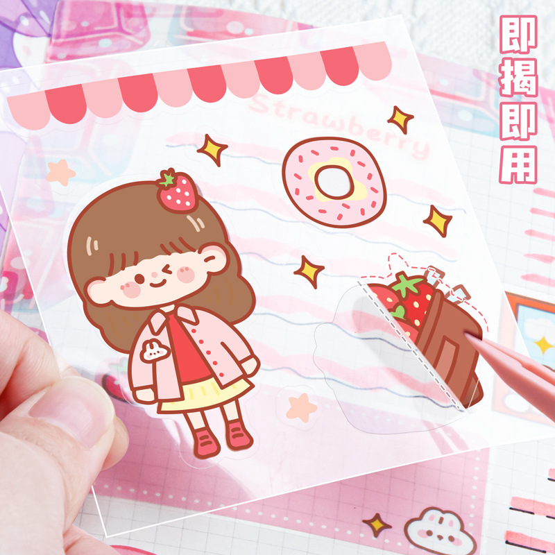 Etiqueta engomada de la cuenta manual para niñas y niños Etiqueta engomada transparente Juego de 100 tazas de agua de dibujos animados lindo