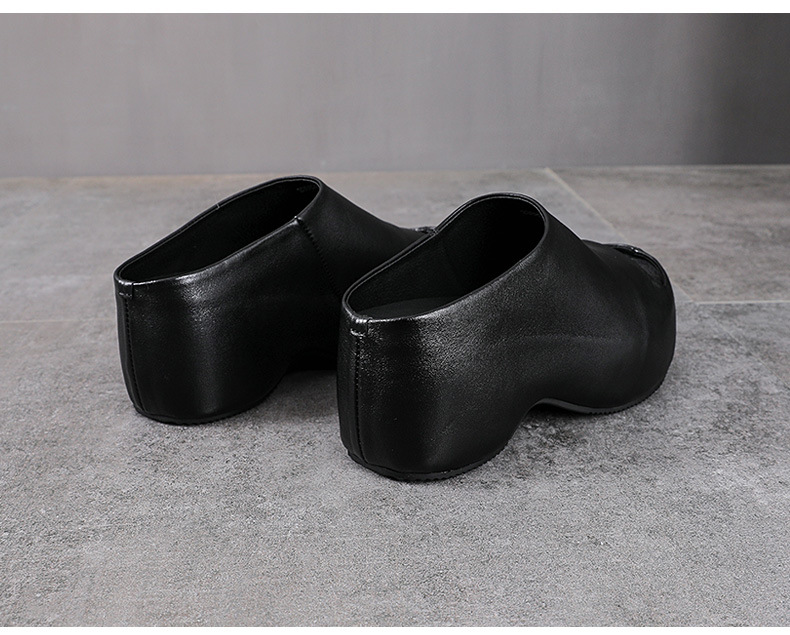Dép sandal nữ quai chữ V đế xuồng cao gót 8 cm da bò thật — màu đen chi tiết 12