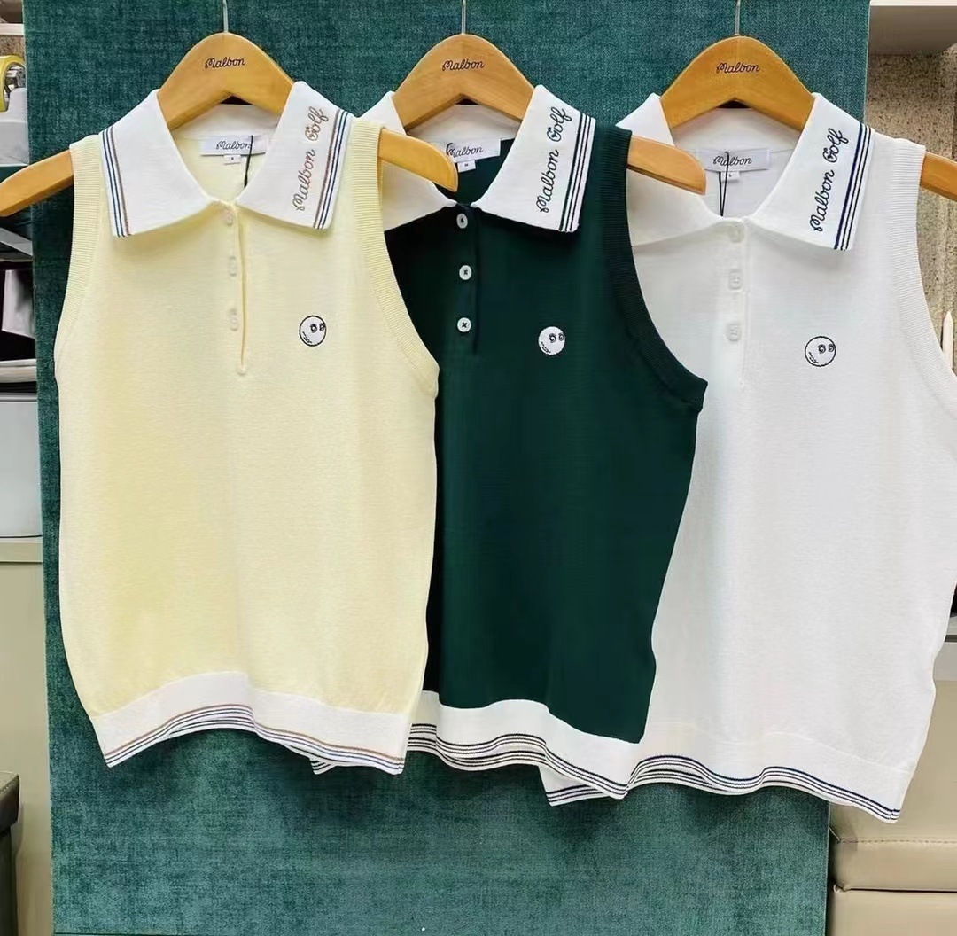 Original Korean Golf Clothing Women's Lapel Sweater Sleeveless Top Ice Silk Summer Fashion Slim Fit