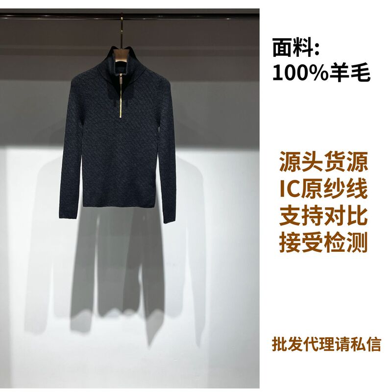 395 This Store Does Not Sell Retail [in Stock~Same Yarn Source] High-Count Wool Texture Half-Zip Pullover Knit