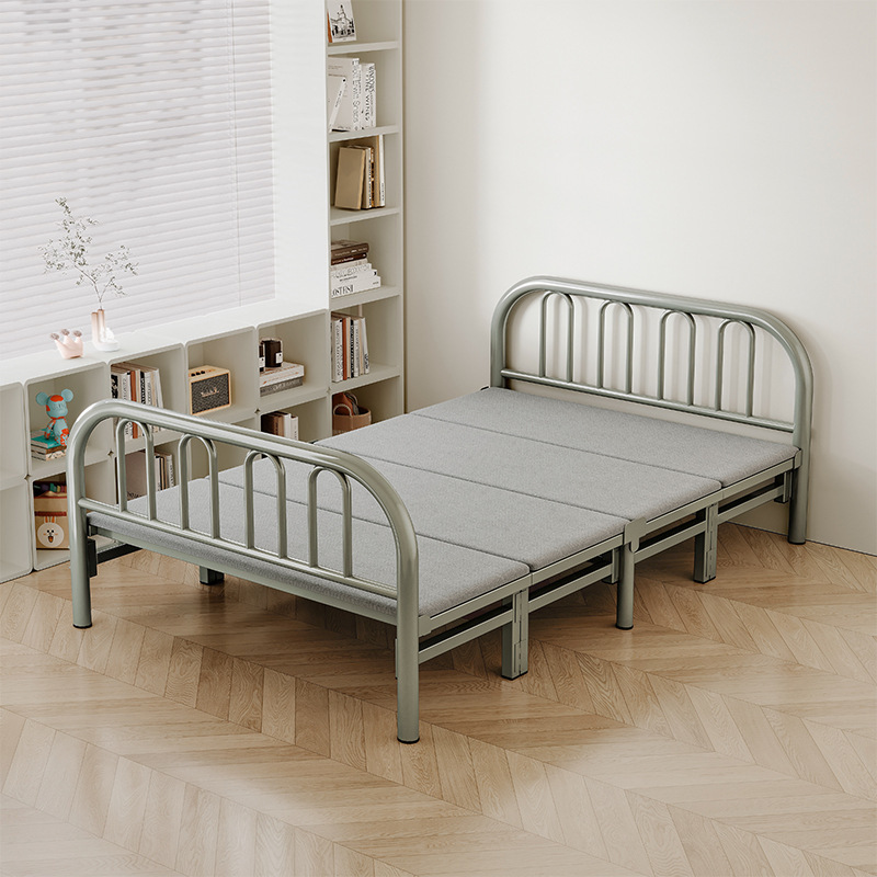 Cama plegable Cama individual Hogar adulto 1 metro 2 pausa para el almuerzo Cama pequeña Dormitorio Casa de alquiler Cama simple Tablero duro Cama doble de hierro