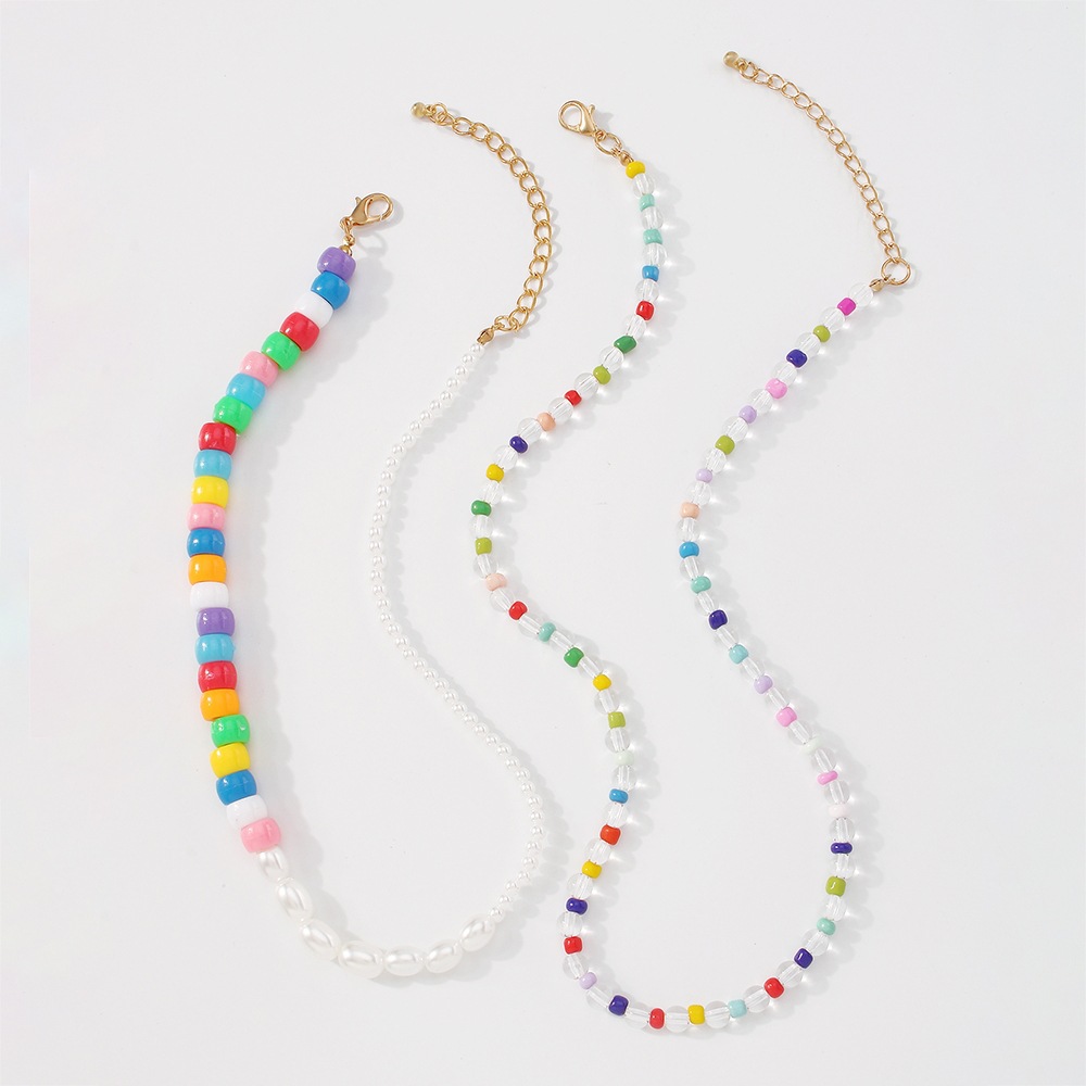Bohemian Color Bead Necklace Imitation Pearl Resin Necklace Retro Hip Hop Double Necklace display picture 6