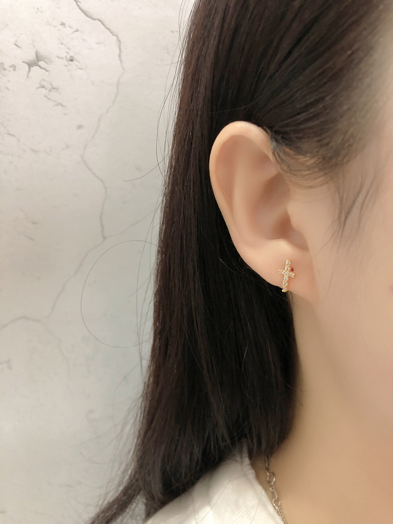 Simple Style Cross Sterling Silver Inlay Zircon Ear Studs 1 Pair