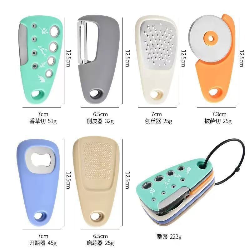 Gadget de cocina multifuncional 6 piezas de melón planador de vainilla cortador de ajo moledor abrelatas de queso planador de cuchillo de pizza set
