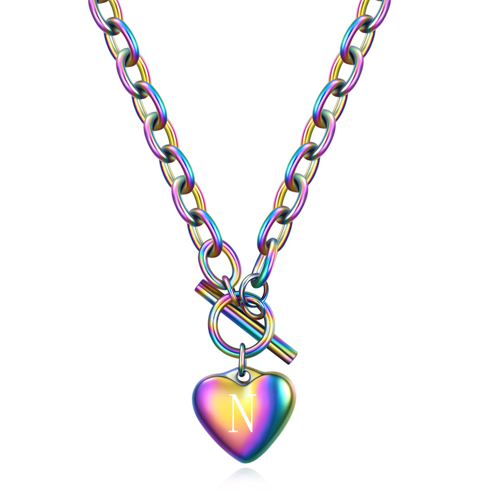 35g Weight Pendant Necklace Classification 1 Piece Quantity Daily, Street Occasion Titanium Steel Material Letter, Heart Shape Pattern Unisex Gender Toggle Design Simple Style Style Simple Style Letter Heart Shape Titanium Steel Toggle Pendant Necklace 3