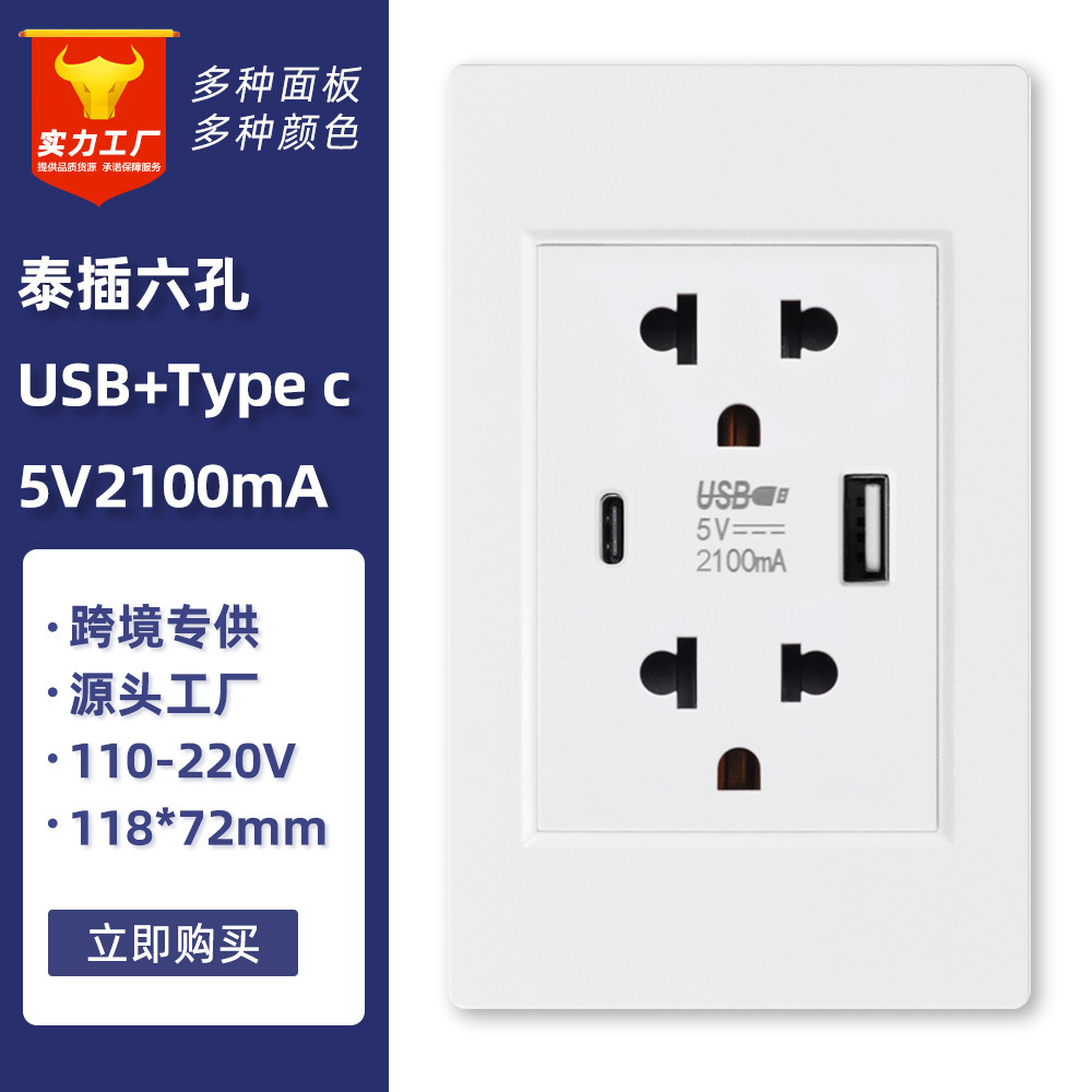 118型越南15A双联泰标泰式电源插座带USB type C充电口厂家直销