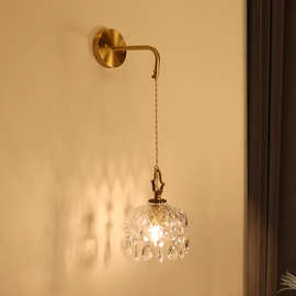 法式中古宫廷轻奢水晶壁灯美式卧室床头欧式复古全铜客厅背景墙灯