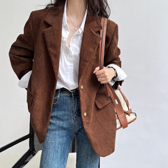 棕色灯芯绒西装外套女2025春季新款时尚高级感宽松休闲小西服上衣