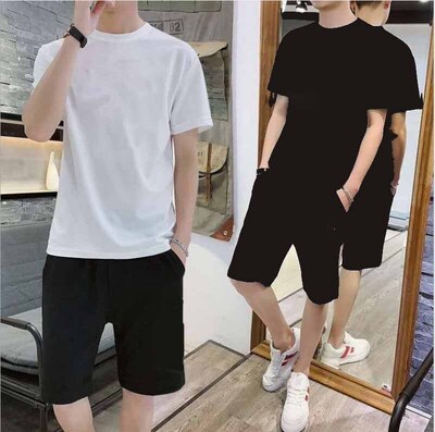 summer man Thin section motion Short sleeved shorts suit Korean Edition Easy Two piece set Teenagers leisure time Five point pants