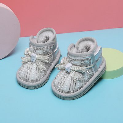 麦布熊冬季女童雪地靴女宝宝公主短靴小童学步鞋子婴儿童加绒棉鞋