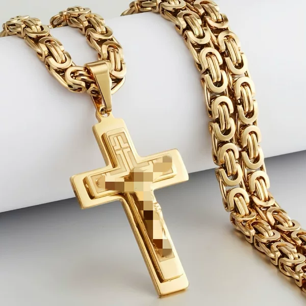 Popular in Europe and America, men's jewelry stainless steel geometric pattern three-layer cross pendant, personalized trendy men's necklace