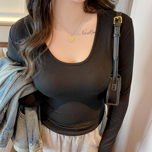 Spring and autumn u-neck modal inner tops for women, large size, slimming, long-sleeved, high-end bottoming shirts that can be worn outside