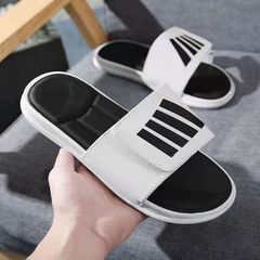 Cross-border new summer slippers for men, trendy and fashionable, comfortable for outdoor wear, thick-soled couple beach shoes with soft soles and diagonal stripes