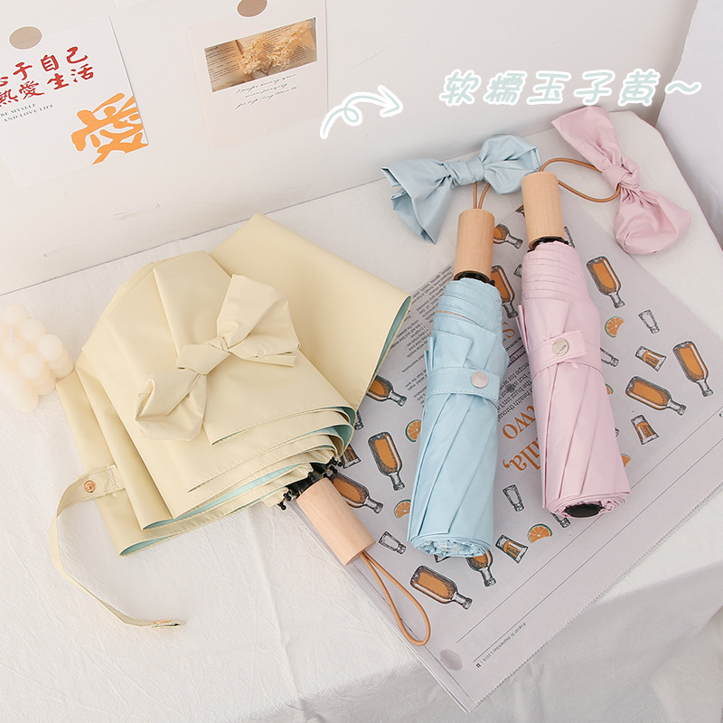 外贸太阳伞批发彩胶防紫外线防晒伞木柄手动折叠晴雨两用遮阳伞女