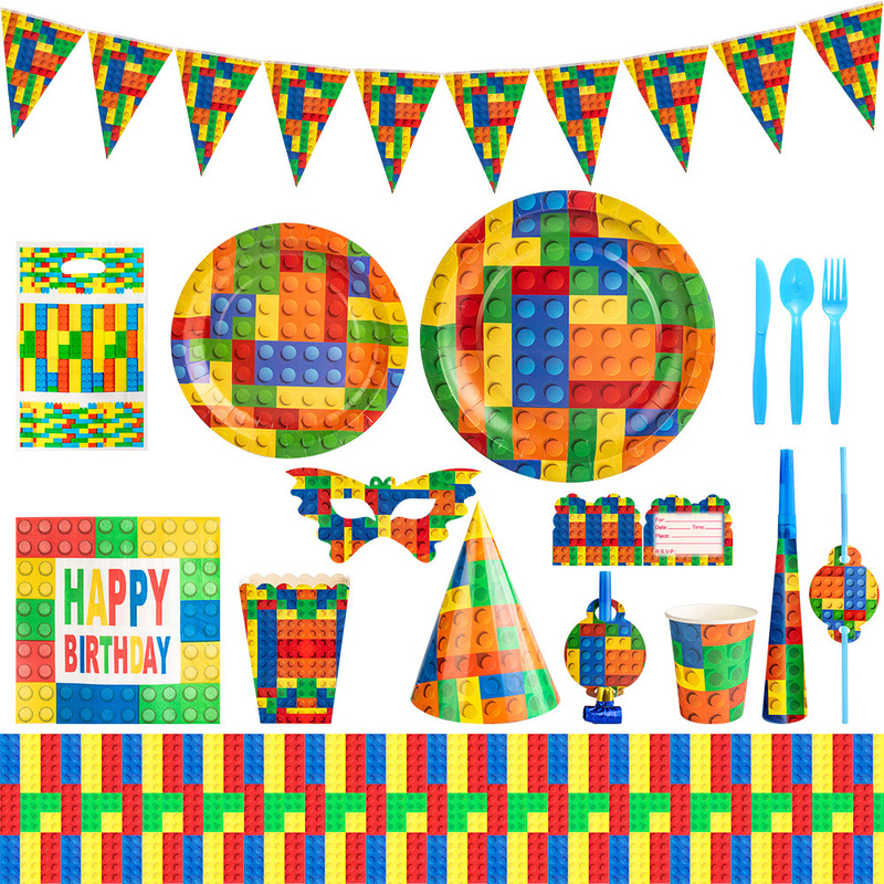 Building Blocks Birthday Party Set Kidsren's Game Blocks Paper Cup Birthday Party Supplies Disposable Birthday Tableware Building Blocks Birthday Party Set Kidsren's Game Blocks Paper Cup Birthday Party Supplies Disposable Birthday Tableware