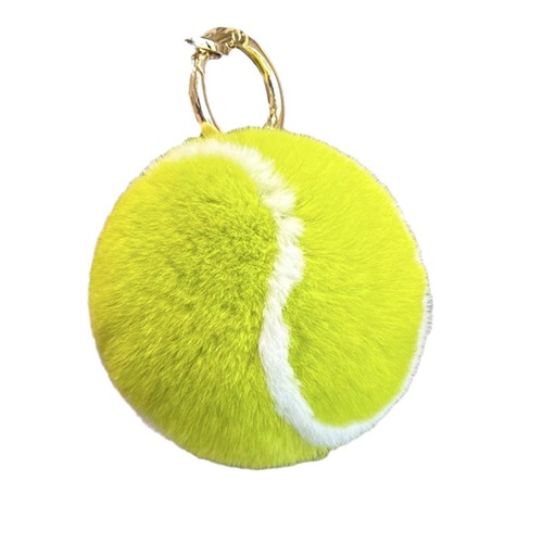 [Cute Little Tennis] Real Rex Rabbit Fur Tennis Car Keychain Pendant Ins Plush Ball School Bag Pendant