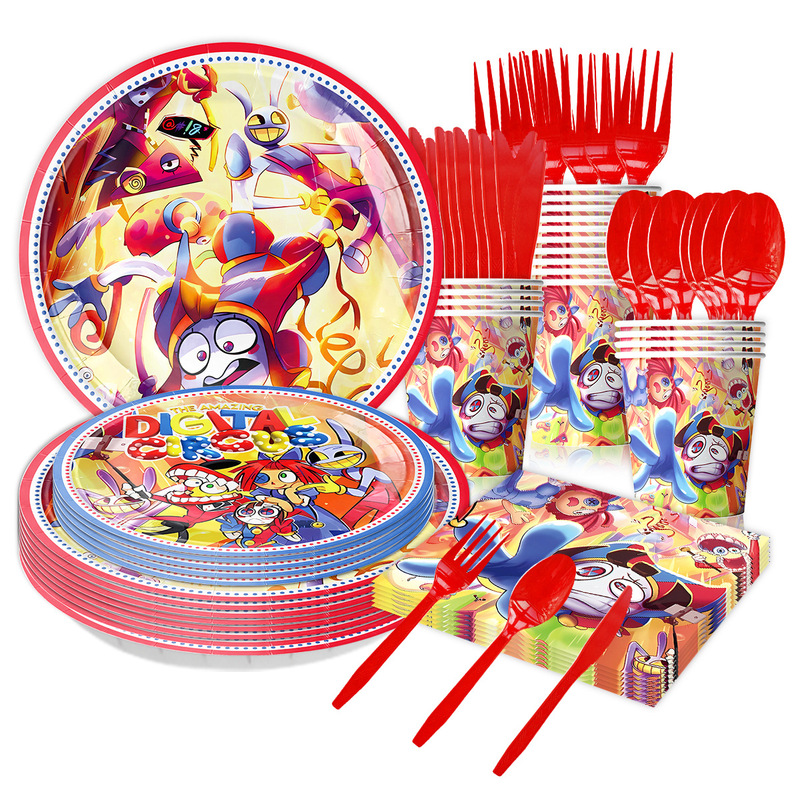 New Digital Circus Theme Party Paper Towel Paper Cup Paper Plate Tableware Tablecloth Decoration suit Supplies