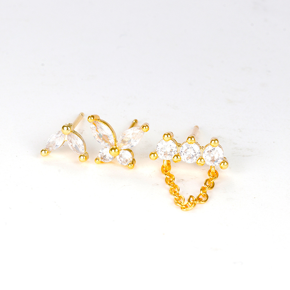1 Set Simple Style Geometric Plating Inlay Copper Zircon Cartilage Earrings display picture 9