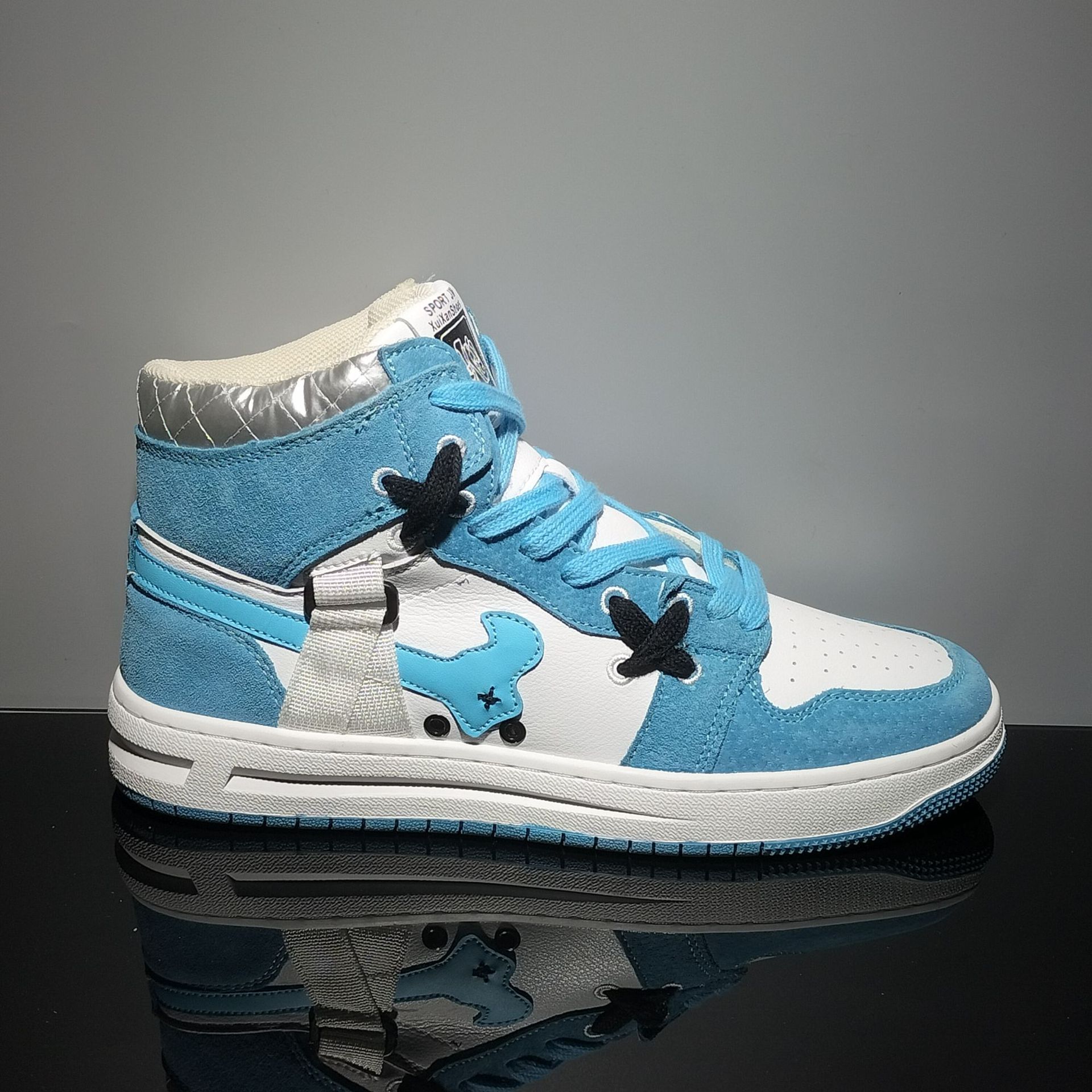 Novos sapatos masculinos versáteis da moda em couro legítimo A J, design de nicho, com cores combinando, sapatos de skate retrô de cano alto, sapatos casuais_voghion.com