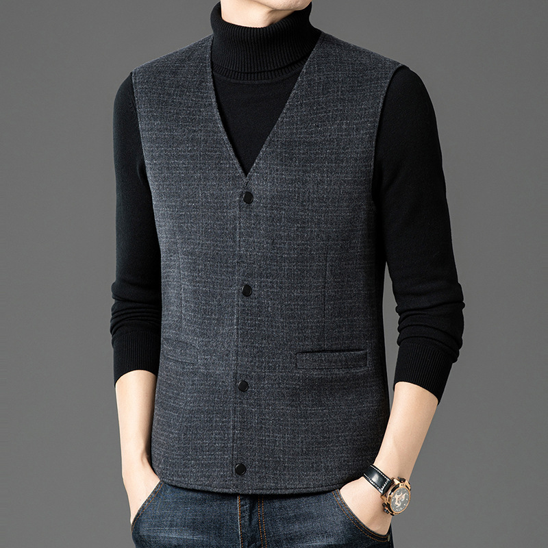 Wool Woolen Down Vest Men's V-neck Wearing Warm Vest for Middle-aged Dad Cashmere Vest Waistcoat