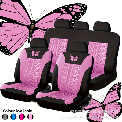 embossed fabric car seat cushion – Universal seat cover - butterfly-press-black-powder-9-piece-set-of-5-seats-general