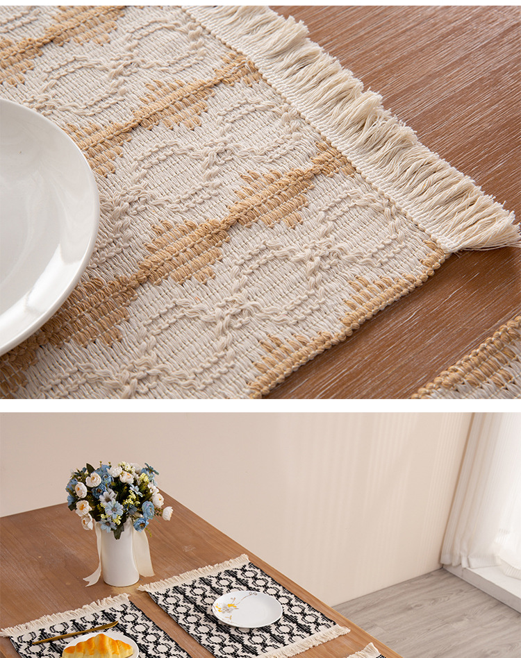 Neue Stoff D Baumwolle Lepra Weben Geschirr Matte Quaste Isolierung Matte Dekorative Dual Farbe Gespleißt Western_voghion.com