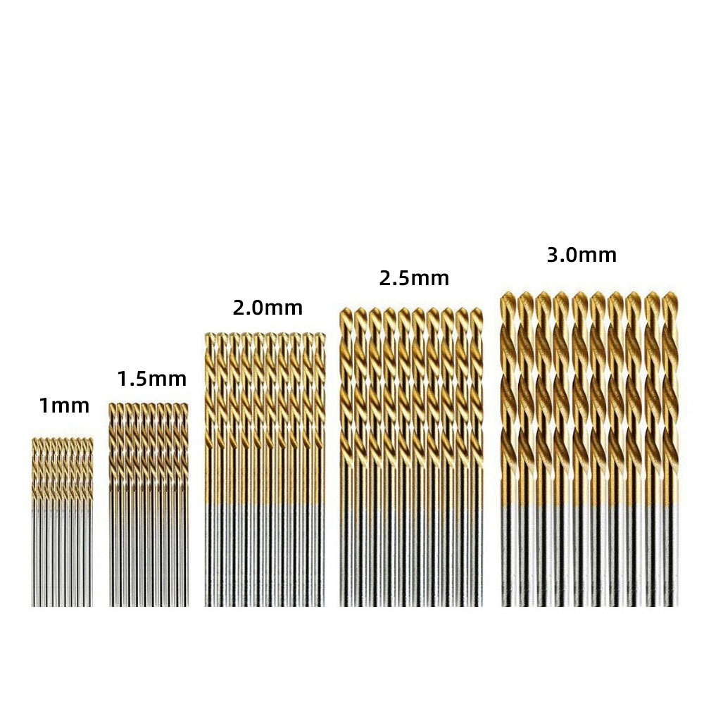 50 piezas de titanio-plateado torcedura taladro traje de acero de alta velocidad mango recto miniatura agujero abierto taladro 1-3mm taladro eléctrico broca