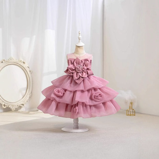 Summer Girls Princess Dress 2025 New Cut Out Carved One-Year-Old Kidsren's Dress Vest Mesh Dress Summer