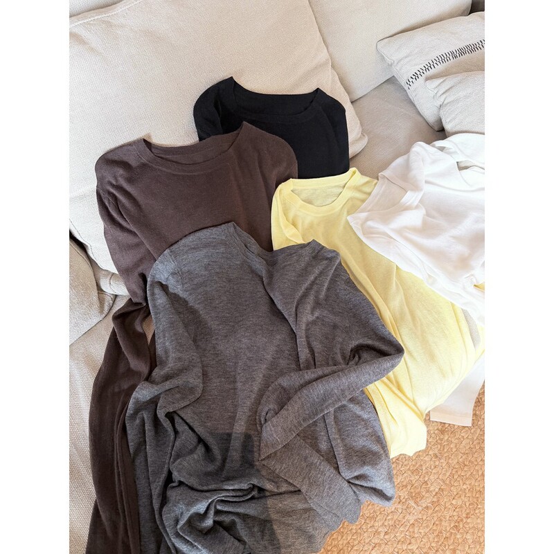 Peach-colored 'Little Warmth' water-soluble wool base shirt, semi-transparent round-neck knit long-sleeve top # 5555D Peach-colored 'Little Warmth' water-soluble wool base shirt, semi-transparent round-neck knit long-sleeve top # 5555D