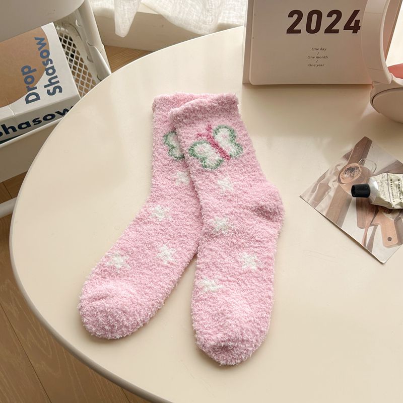 Calcetines de Piso de Felpa Coral de Poliéster Grueso para Invierno y Hogar