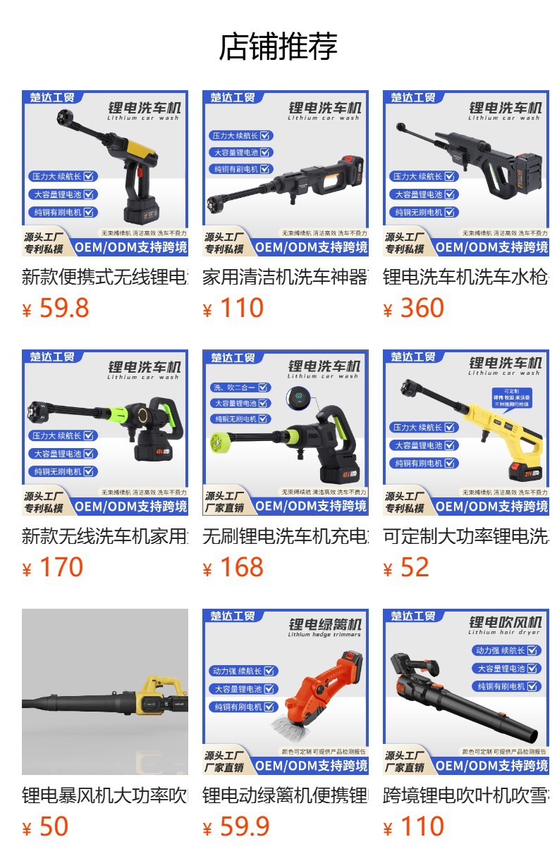 Cordless Lithium Electric Car Washer Portable High Pressure Water Gun