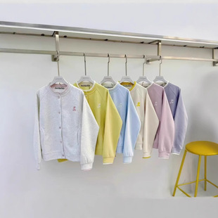 South Korea restandrecreation Spring New RR Contrast Baseball Suit Cardigan Buckle Coat Women's Sweater
