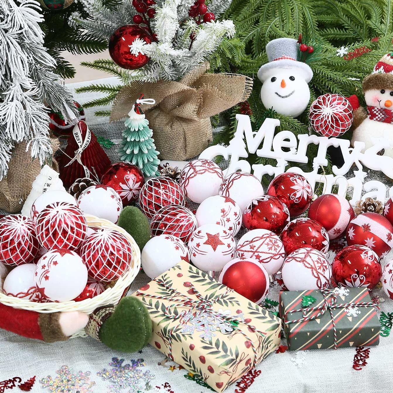 Navidad transfronteriza 6cm30PCS rojo y blanco pintado galvanizado bola de Navidad de plástico árbol de Navidad atmósfera festiva