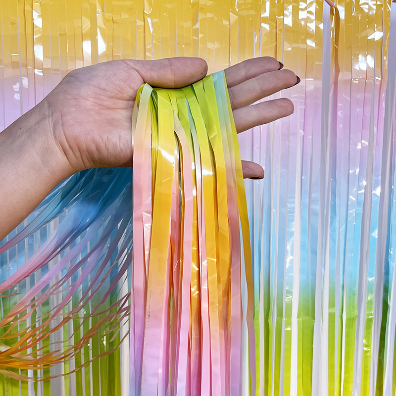 Nueva macaron gradiente cortina de seda la lluvia fiesta cumpleaños boda pared Fondo decoración etapa