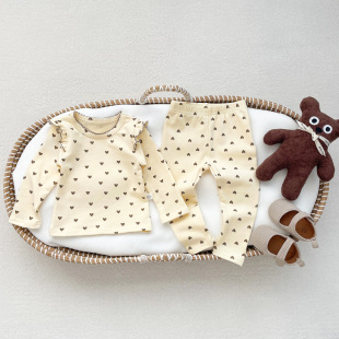 New autumn and winter baby printed love warm bottoming shirt suit boys and girls long-sleeved shirt trousers homewear