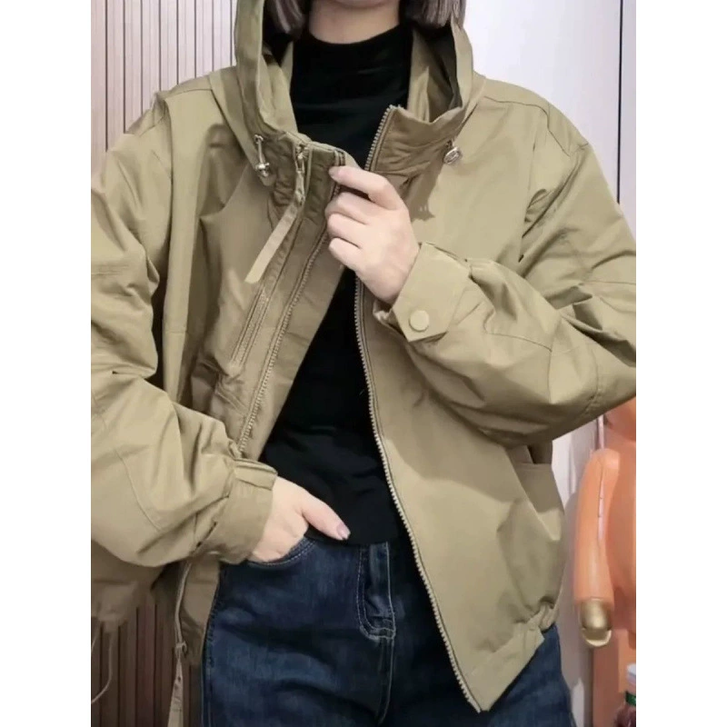 Двойная молния с капюшоном бейсбольный костюм ветровка женский 2024 весна и осень новая дикая свободная куртка большого размера куртка-штурмовая куртка