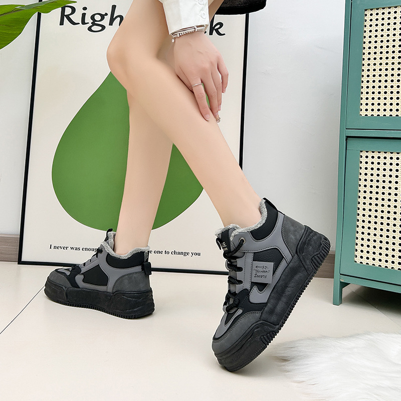 2023 Winter neue Kaschmir High Top Board Schuhe mit Studenten Ins Tide Plateau Freizeitschuhe_voghion.com