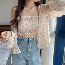 防晒外套女/有吊带套韩版新款荷叶边防晒开衫修身雪纺防晒衣