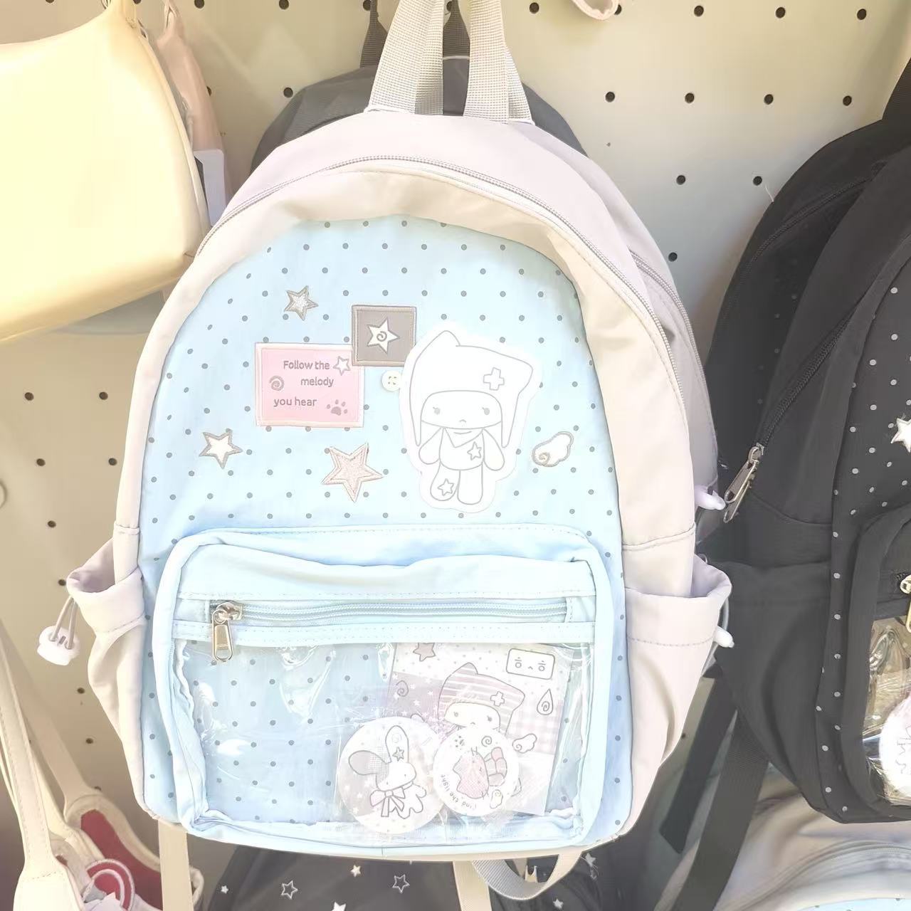 Star Polka Dot Backpack with High Aesthetic Appeal for High School Students, Large Capacity Backpack for Middle School Girls