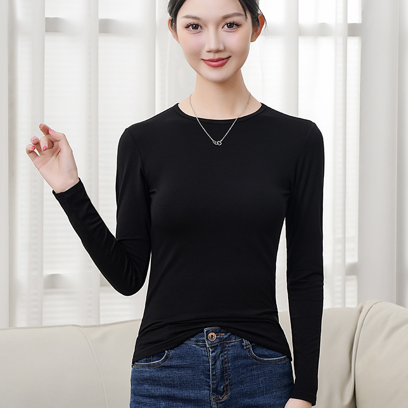 Modal T-Shirt 2026 Spring Base Layer Black Round Neck Autumn Top Women's Solid Color Long-Sleeve Slim Fit Inner Wear