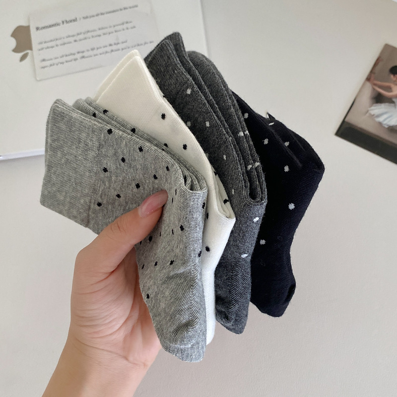 Super Easy to Wear Polka Dot Socks for Women, Black and White Dotted Mid-Calf Socks, Ultra-Thin Boneless Socks, Korean Socks for Women, Versatile Cotton Socks for Women Super Easy to Wear Polka Dot Socks for Women, Black and White Dotted Mid-Calf Socks, Ultra-Thin Boneless Socks, Korean Socks for Women, Versatile Cotton Socks for Women