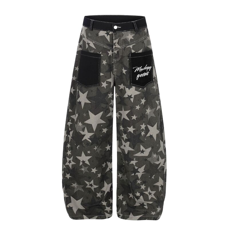 American High Street Camouflage Print Mid-Waist Jeans for Women, Spring Season, Trendy, Loose Fit, Relaxed, Floor-Length Pants American High Street Camouflage Print Mid-Waist Jeans for Women, Spring Season, Trendy, Loose Fit, Relaxed, Floor-Length Pants