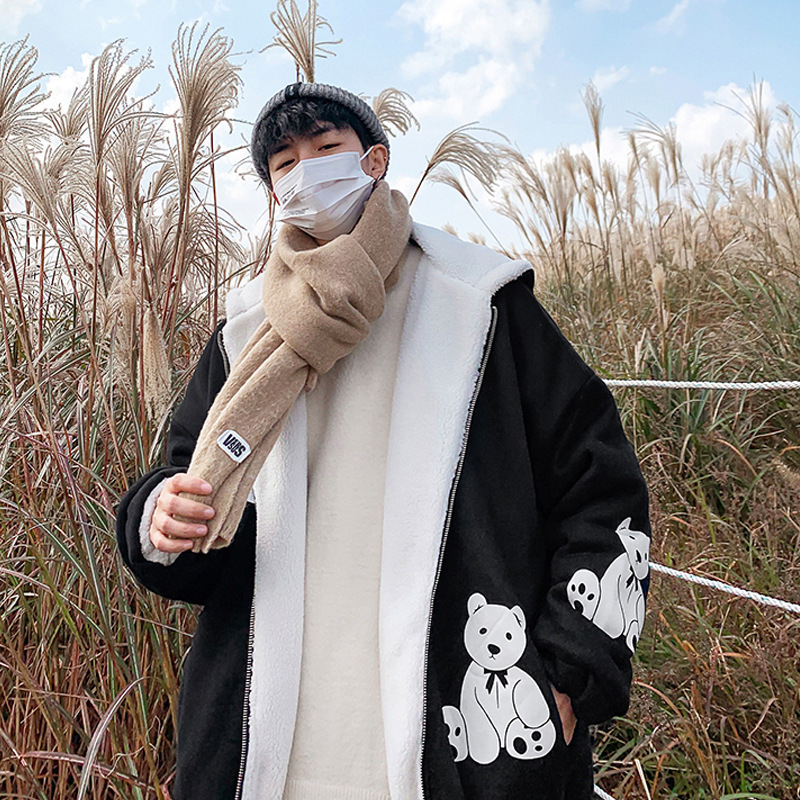 Invierno lana de algodón acolchado abrigo de los hombres Hong Kong estilo suelto casual algodón acolchado abrigo estilo coreano de moda polar forrado grueso con capucha de dos lados desgaste exterior