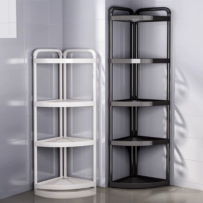 Bathroom Corner Storage Rack, Floor-Standing 2–5 Tier Shelf, Black or White