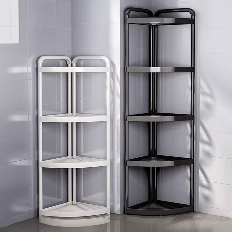 Bathroom Corner Storage Rack, Floor-Standing 2–5 Tier Shelf, Black or White