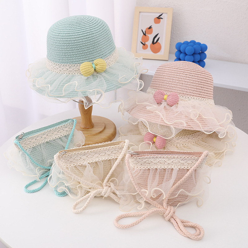 New summer children's straw hat lace lac...