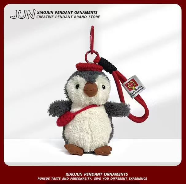 Cute cámara de dibujos animados pinguín vuelo muñeca colgante de alta calidad llavero de coche mochila colgante regalo