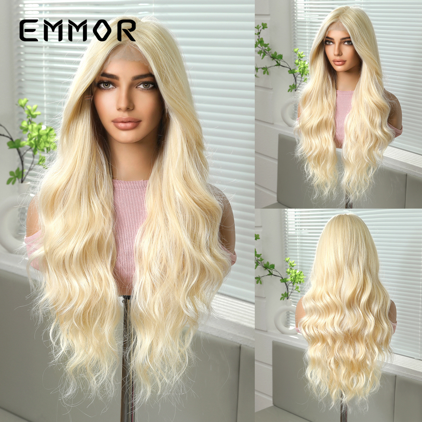 Transfronterizo 13*6 peluca de encaje frontal de gran superficie, corte intermedio, cabello largo y esponjoso dorado, cabello largo y rizado, cabello largo y largo